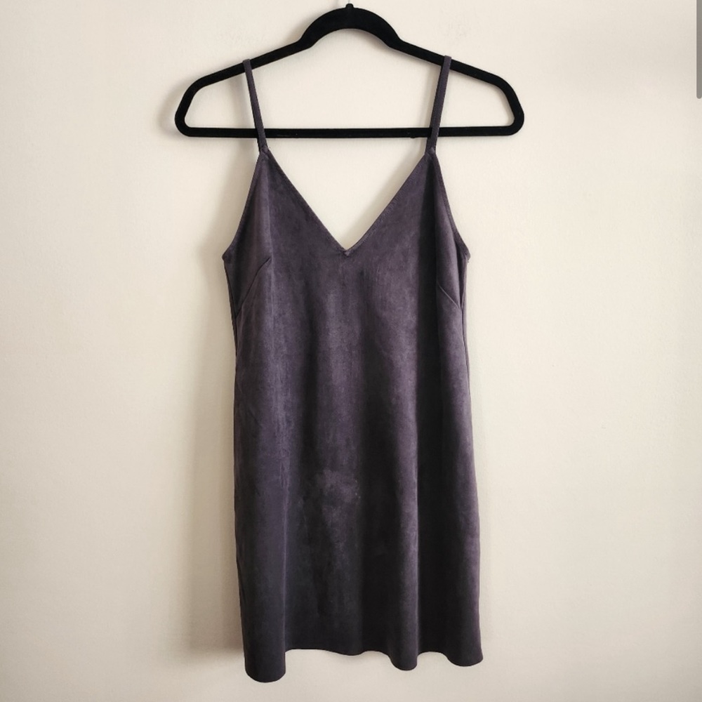 Wilfred Free XXS faux suede mini slip dress, dark gray, adjustable straps